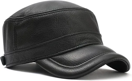Vista 3 de Hombres Lambskin Leather Cadet Army Caps Military Caps Flat Top Cap