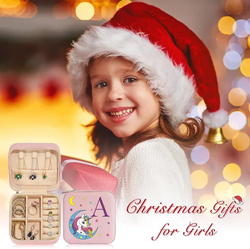 Vista 7 de Parima Joyero de regalos de unicornios para niñas, caja de joyería personalizada, regalos para hija de mamá papá, pequeña caja de joyería rosa