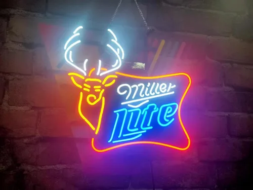 Vista 2 de Queen Sense 20"x16" Millers Lite Deer High Life Neon Sign Light Man Cave Bar Pub Beer Gift Neon Lamp A120MLD