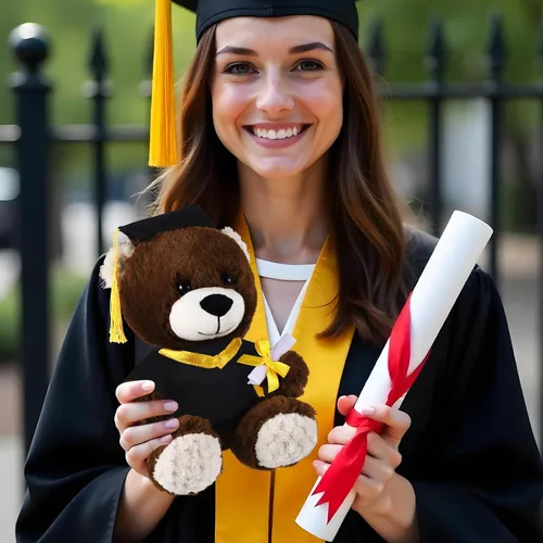 Vista 5 de Oso ZJoey con gorra de graduación Juguetes Clase de 2025 Oso de peluche Teddy Bear Animal con gorra y toga con tarjeta de felicitación y bolsa