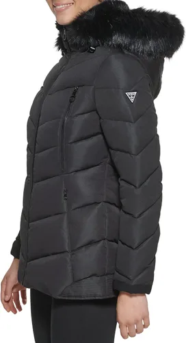 Vista 4 de GUESS Abrigo acolchado con capucha para clima frío para mujer