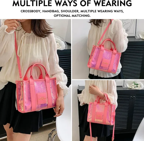 Vista 2 de JQAliMOVV The Tote Bag para mujer, bolso de mano de cuero brillante, bolso cruzado de moda con asa superior para viajes de trabajo
