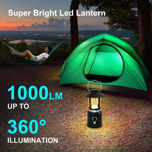 Vista 4 de Linterna LED telescópica para campamento, 8000 mAh, funciona con pilas, luces de campamento vintage, 3 modos de luz, luces de tienda de campaña