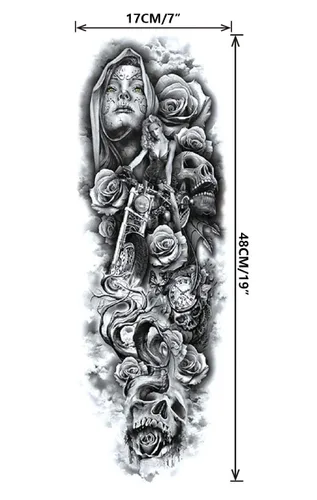 Vista 2 de Pinone Tatuaje temporal de brazo completo para hombre y mujer L19"xW7"(12 hojas)