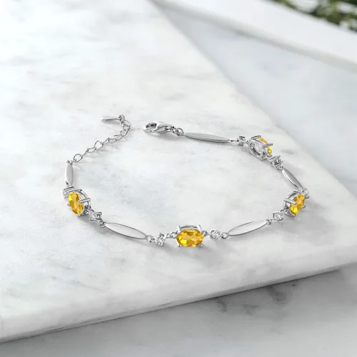 Vista 10 de Gem Stone King 925 Sterling Silver Gemstone Birthstone and White Created Sapphire Tennis Bracelet For Women Oval 7X5MM and 2MM 6 Inch + 1 Inch