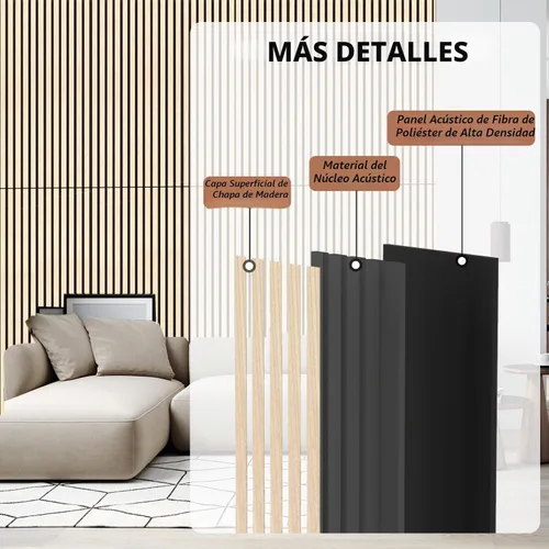 Vista 3 de RITOLLO Paquete de 4 paneles de madera para pared, paneles acústicos de listones de madera de 47.2 x 23.6 pulgadas para pared, paneles