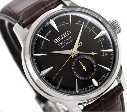 Vista 3 de SEIKO PRESAGE Power ReserveBlack Cat Martini Reloj de cuero con esfera marrón SSA393J1 Azul