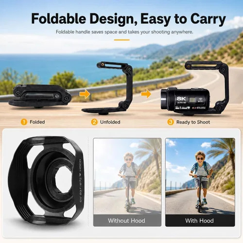 Vista 7 de Videocámara, videocámara 8K de 48 MP 15FPS UHD con Wi-Fi, cámara para vlogging con visión nocturna IR para YouTube, pantalla táctil de 3" con zoom