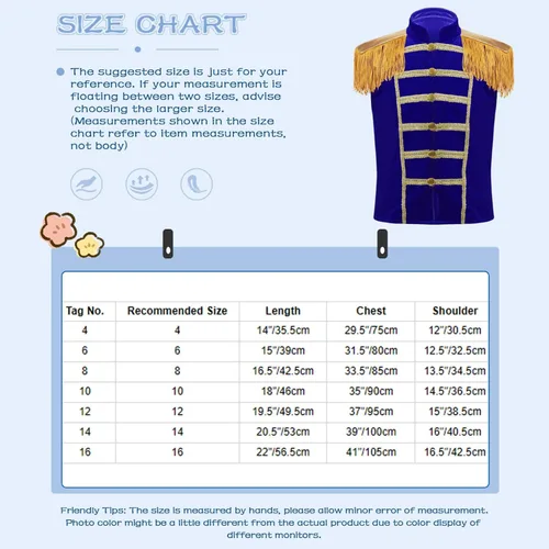 Vista 5 de vastwit Unisex Niños Circus Showman Drum Majorette Disfraz Cuello Soporte Flecos Epaulet Chaleco Chaquetas