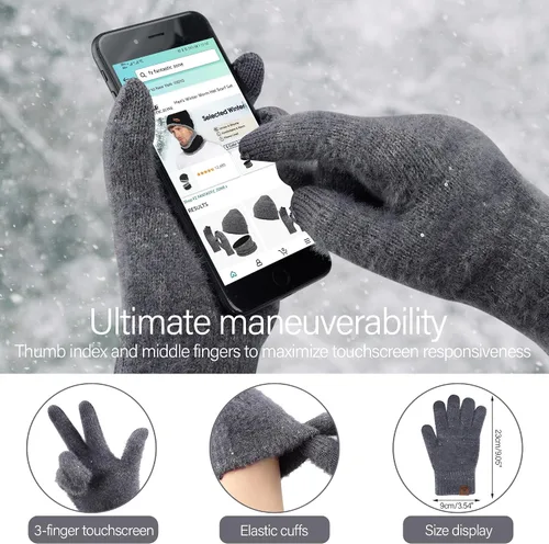 Vista 4 de FZ FANTASTIC ZONE Womens Winter Warm Knit Beanie Hats Gloves Touchscreen Long Scarf Set Skull Cap with Fleece Gifts for Women