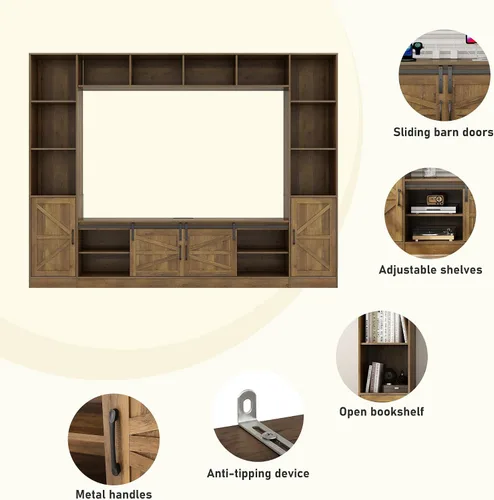 Vista 5 de chartustriable Mueble de TV de Pared de 103" con Almacenamiento para TVs de hasta 80" Centro de Entretenimiento de Pared de Granja Grande