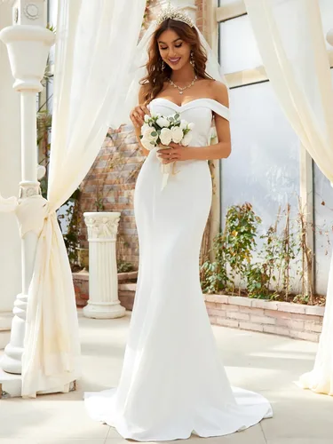 Vista 4 de Ever-Pretty Vestidos largos de novia para novia con hombros descubiertos 0247