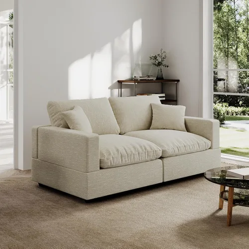Vista 32 de Sofá seccional moderno de lino en forma de L para sala de estar, sofás modulares con relleno de plumón, fundas de cojín de sofá desmontables, sofá