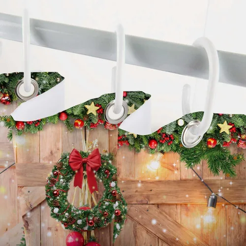 Vista 5 de Cortina de ducha de granja de Navidad para baño, decoración del hogar de árbol de Navidad de invierno, cortinas de baño de madera de puerta