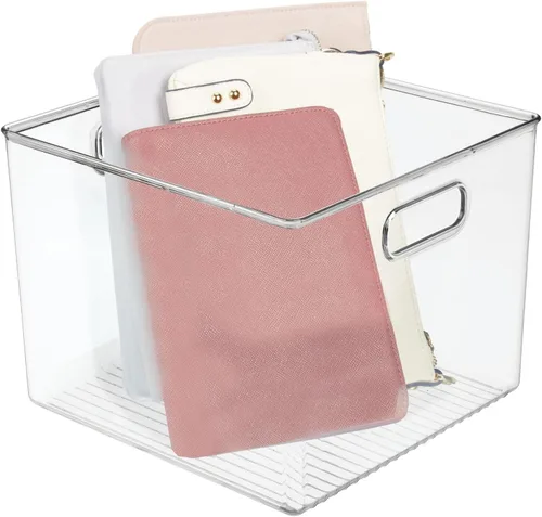 Vista 7 de mDesign - Caja organizadora de almacenamiento de plástico moderna pequeña con asas para organización de armario en el hogar - Organización