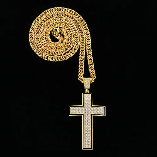 Vista 6 de NYUK Disfraz de cadena de oro para hombre con cruz, Cadena de oro para hombre