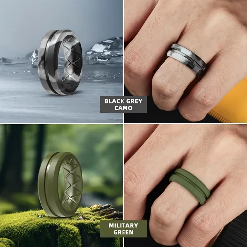 Vista 4 de Egnaro - Anillo de silicona para hombre, paquete múltiple de 146, transpirable, anillos de compromiso para hombres, 8 mm de ancho, 2 mm de grosor