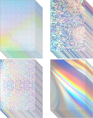 Vista 8 de Kosiz 100 hojas de cartulina holográfica metálica, cartulina brillante con purpurina iridiscente, papel de espejo iridiscente de 8.5 x 11 pulgadas
