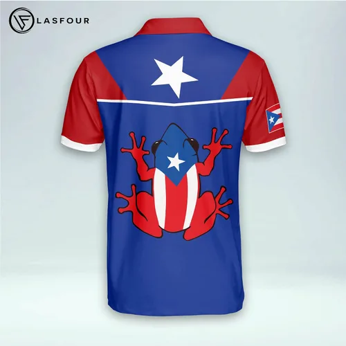 Vista 3 de LASFOUR Polo personalizado de Puerto Rico para hombres, camisetas personalizadas de Puerto Rico para hombres, camisas del orgullo puertorriqueño