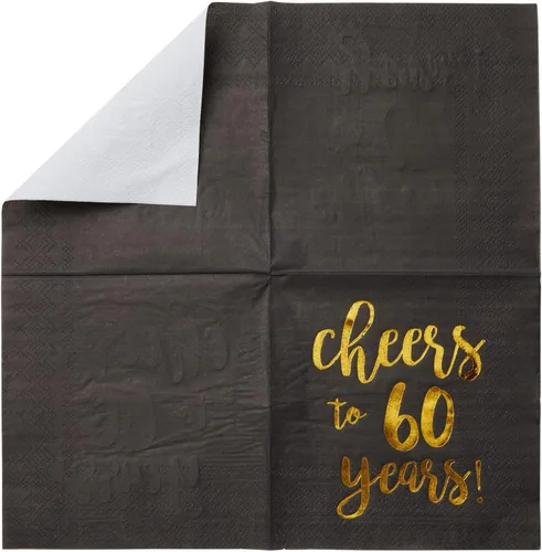 Vista 7 de BLUE PANDA Servilletas de cóctel con texto en inglés «Cheers to 60 Years» – Servilletas de fiesta de 60 cumpleaños – Decoración de 60 aniversario