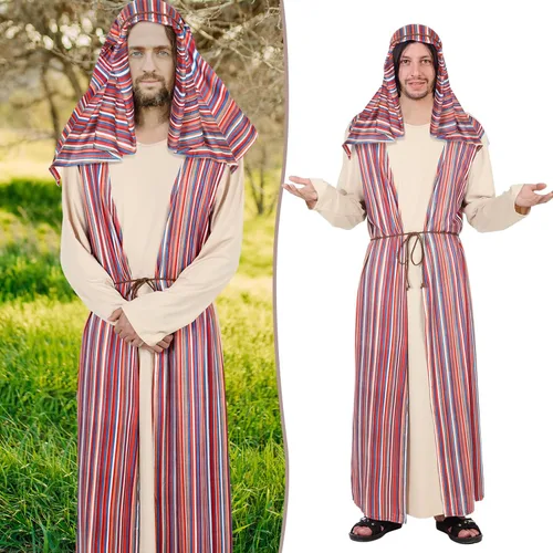 Vista 5 de Jenaai 4 piezas de disfraz de Jesús adulto para hombres de Navidad, vestido de Jesús, diadema de cinturón para Halloween, Navidad, Pascua, Jesús