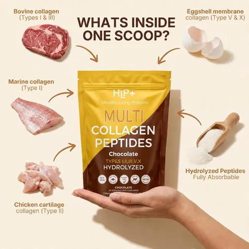 Vista 5 de Healthy Living Proteins - Polvo de péptidos multicolágeno hidrolizados tipo I, II, III, V y X, bovino alimentado con pasto, marino capturado