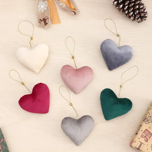 Vista 5 de Adornos para Árbol de Navidad, 6 Piezas de Adornos Colgantes de Terciopelo en Forma de Corazón para Navidad, Año Nuevo, Adornos para Fiestas