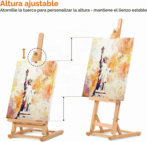 Vista 5 de VISWIN Caballete de mesa con marco en H de 25 pulgadas para pintar, caballete de mesa de madera de haya ajustable, caballete de arte portátil
