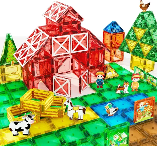 Vista 9 de Juguetes de azulejos magnéticos con animales de granja para niños de 3 años en adelante, bloques magnéticos, juguetes de construcción para niños