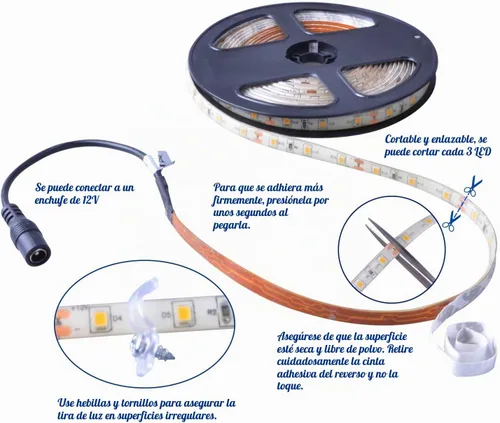 Vista 4 de Unidades de tiras de luz LED a prueba de agua, SMD 2835 LEDs 12V, Tiras de luz de cinta LED de 12V Blanco cálido (9.8 ft)