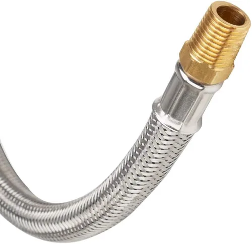 Vista 4 de METER STAR 2 mangueras de propano de 12 pulgadas (1.0 ft) de 1/4 pulgadas NPT RV Pigtail con calibre, conector de manguera trenzada de acero