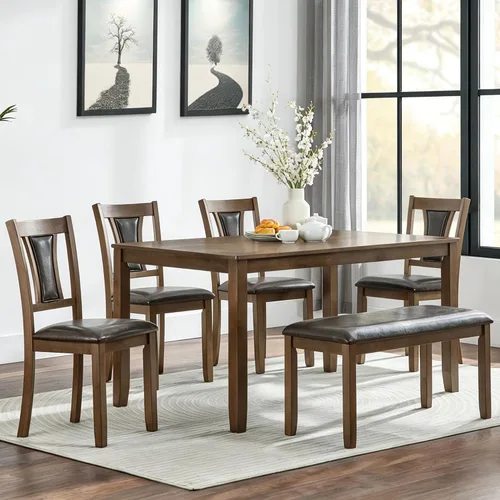 Vista 29 de LUMISOL - Juego de mesa de comedor de madera maciza con 4 sillas tapizadas y banco para cocina, comedor, sala de estar, gris plateado