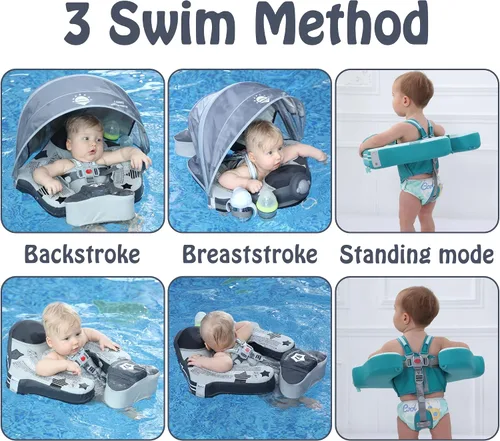 Vista 2 de Mambobaby Flotador con toldo para añadir cola para bebé, avión, no inflable, flotador sólido para piscina para bebé, entrenador de natación