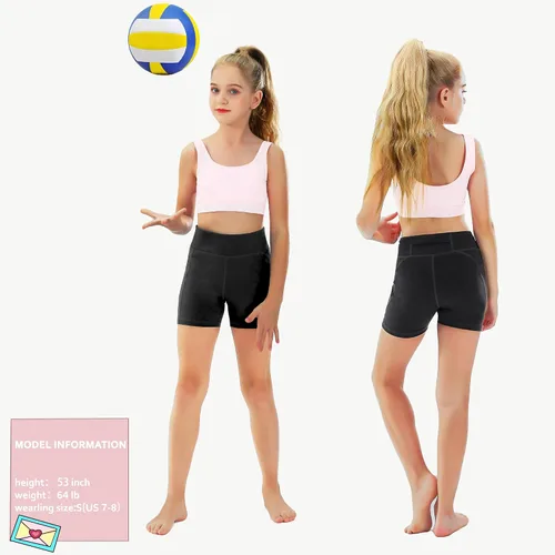 Vista 5 de MIVEI Pantalones cortos de elastano para voleibol de 4 pulgadas para niñas, pantalones cortos de compresión con bolsillo