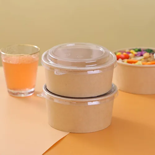 Vista 7 de Paquete de 50 cuencos de papel resistentes de 32 onzas con tapas, cuencos de sopa desechables, cuencos de ensaladas biodegradables, cuencos
