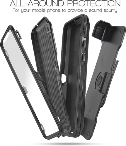 Vista 6 de Funda compatible con Samsung Galaxy A23 5G, con clip para cinturón, resistente, a prueba de golpes, protección de cuerpo completo, funda para Negro