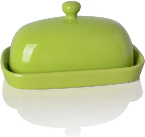Vista 8 de Sweejar Mantequillera de cerámica con tapa para encimera, recipiente para mantequilla de porcelana con mango de perilla, recipiente para mantequilla