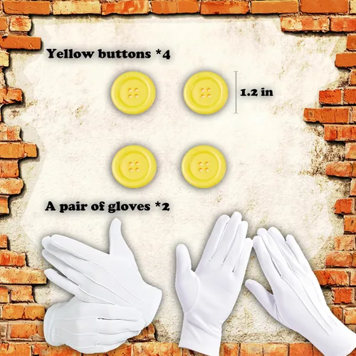 Vista 6 de Lukvuzo Super Bros M & L - Accesorios de disfraz para niños y adultos, sombrero de fontanero con bigotes y tirantes, guantes para cosplay