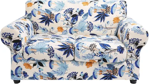 Vista 30 de hyha Funda para sofá, fundas para sofá biplaza, diseño floral, elásticas, estampadas, 3 piezas, fundas para sofá de 2 cojines separados, protector