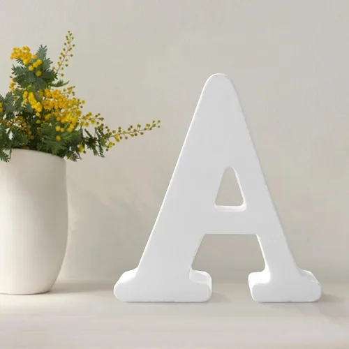 Vista 8 de Letras de madera de 4.3 pulgadas, letras blancas de madera sin terminar para injerto, letras de madera para decoración de pared, letras pie