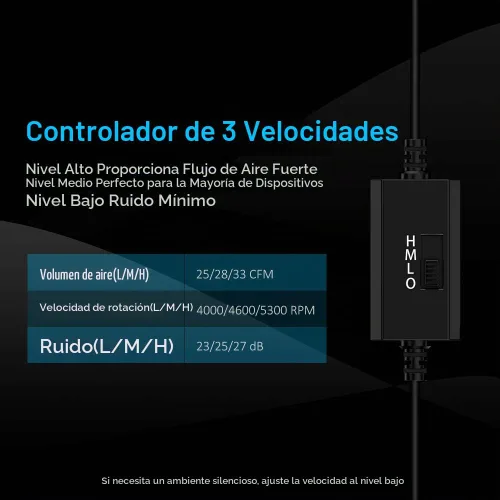 Vista 2 de ELUTENG Ventilador USB de 40 mm con control de 3 velocidades, ventilador USB de 5 V, 5300 RPM máx., ventilador de flujo alto VR, ventilador