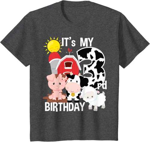 Vista 27 de Camiseta con diseño de animales de granja con texto en inglés "It's My 3rd Birthday" Negro