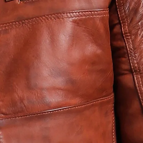 Vista 9 de Chamarras de cuero marrón para hombre - Cafe Racer Slim Fit cuero Biker Jacket Hombre