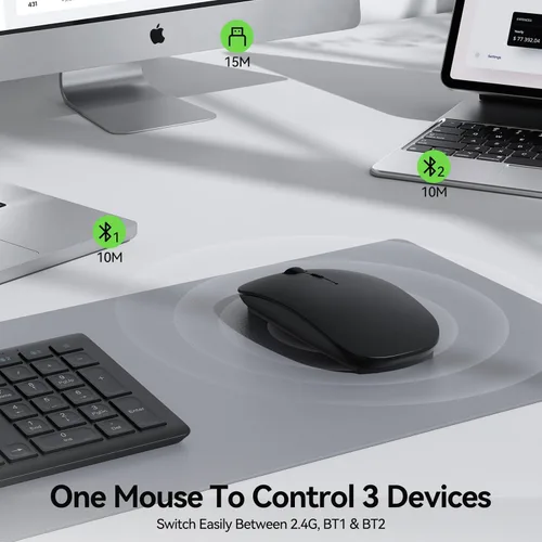 Vista 2 de TECKNET Ratón inalámbrico Bluetooth para laptop, mouse silencioso recargable (Bluetooth 5.2/3.0 y 2.4G), ultrafino, 6 niveles ajustables 4800 DPI