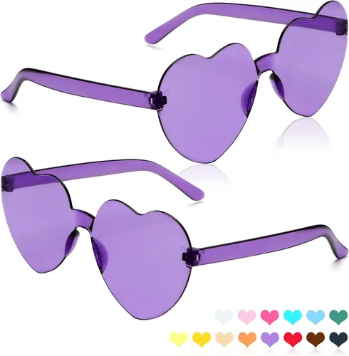 Vista 132 de Lentes de sol con forma de corazón, 2 pares de lentes de sol en forma de corazón, gafas de sol rave para mujeres, regalos de fiesta