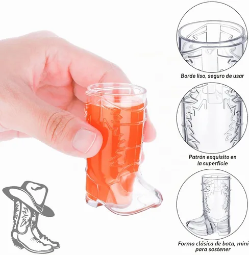 Vista 3 de ADXCO 9 vasos de vaquero transparentes de 1 onza, mini vasos de tiro para botas de vaquero, vasos de plástico para botas de vaquero occidental