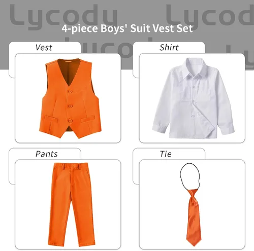 Vista 14 de Conjunto de chaleco para niños, trajes formales, trajes de boda, ropa de vestir