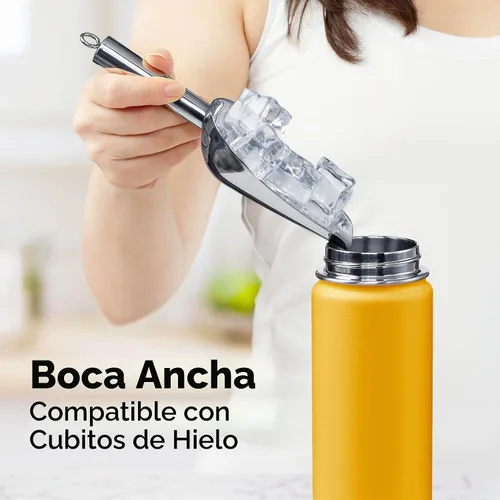 Vista 8 de Botella de agua aislante ThermoProof – Acero inoxidable, boca ancha, tapas abatibles y con boquilla, a prueba de fugas, apta para lavavajillas Ámbar