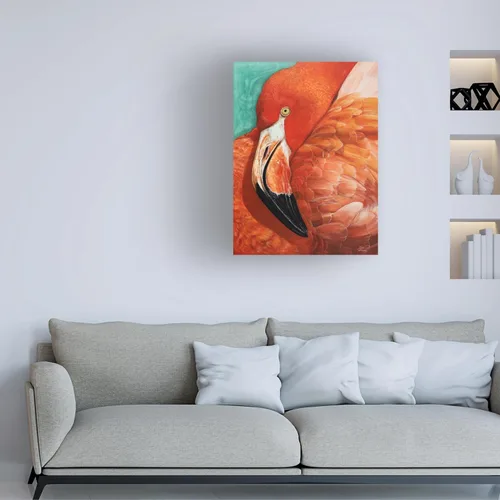 Vista 2 de Trademark Fine Art Lienzo decorativo para pared, diseño de flamenco rosa gracioso de Jim Brune para sala de estar, dormitorio u oficina, 18 x 24
