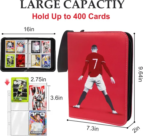 Vista 3 de Carpeta de Tarjetas de Fútbol 400 Bolsillos para Coleccionistas de Tarjetas de Intercambio de Fútbol, Libro de Almacenamiento de Tarjetas Portátil e